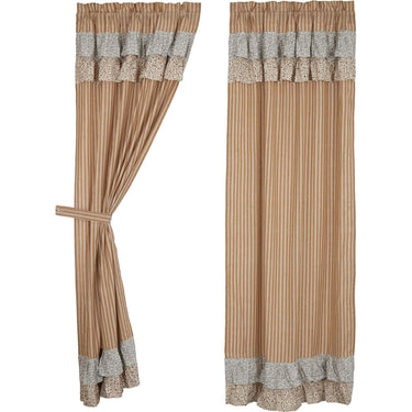 Kaila Ticking Gold Ruffled Panel Set of 2 84x40 VHC Brands - The Fox Decor